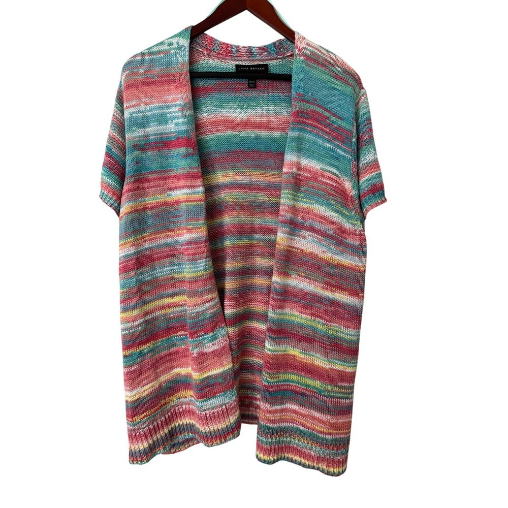 Lane Bryant Multicolor Striped Knit Short Sleeve Open Front Cardigan Size 18/20